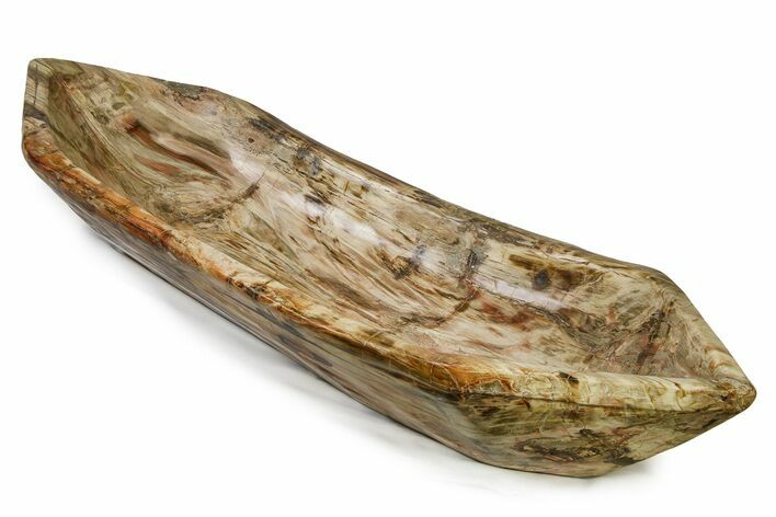 Canoe-Shaped Decorative Petrified Wood Bowl #350748